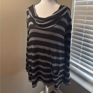 INC International Concepts Black and Gray Cowl Neck Sweater